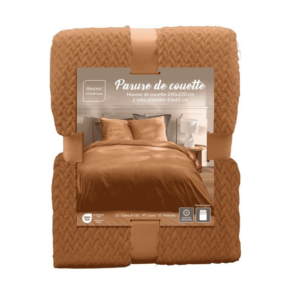Lenjerie de pat maro deschis din microflanel pentru pat dublu/extinsă cu 3 piese 240x220 cm Flanou – douceur d'intérieur-image-3