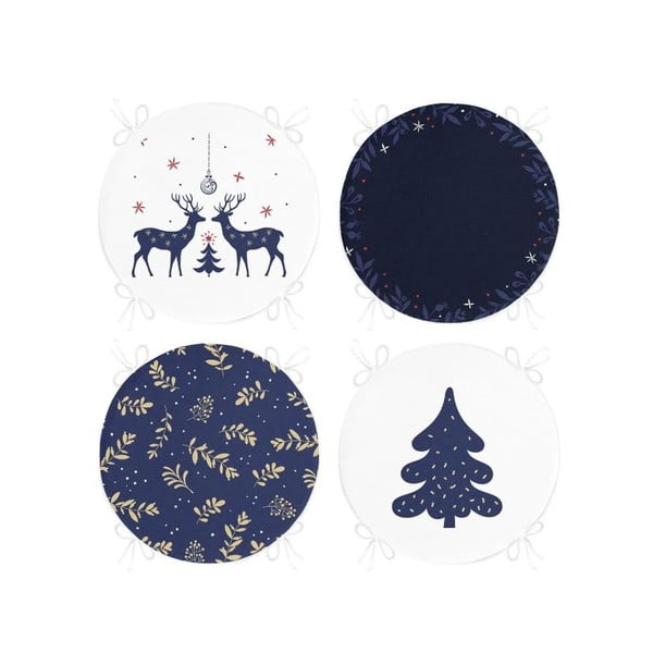 Perne de scaun 4 buc. ø 40 cm  cu model de Crăciun Blue Christmas – Mila Home