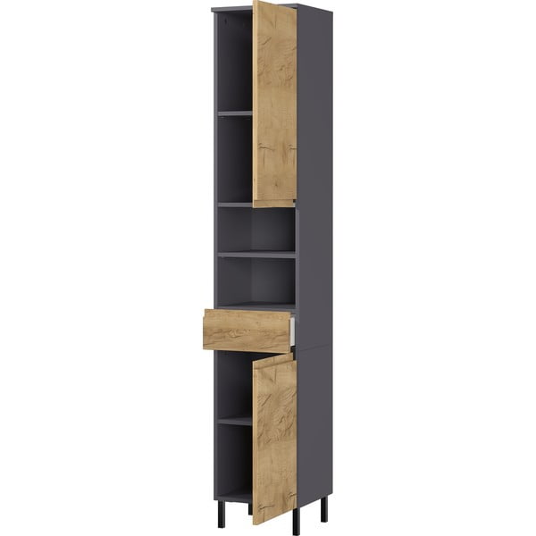 Dulap de baie înalt de culoare gri închis în decor de stejar 34x190 cm Salinas - Germania-image-1