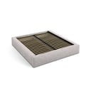 Pat matrimonial bej tapițat cu spațiu de depozitare cu somieră 140x200 cm Simon – Micadoni 