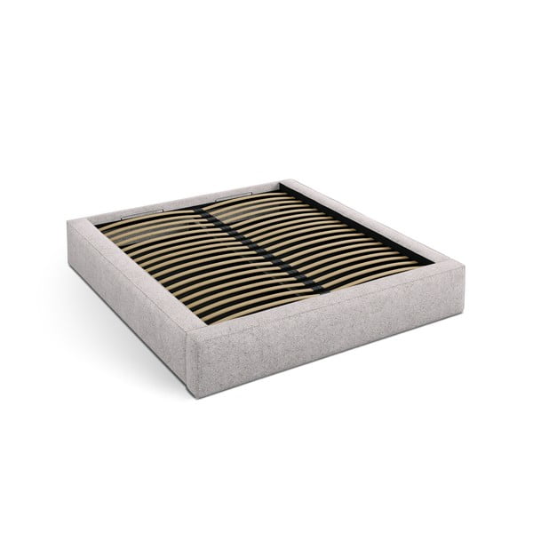 Pat matrimonial bej tapițat cu spațiu de depozitare cu somieră 160x200 cm Simon – Micadoni 