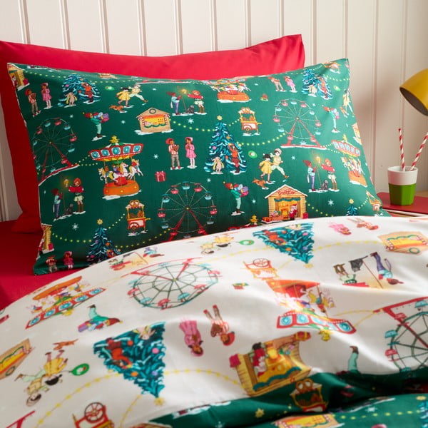 Lenjerie de pat pentru copii verde din bumbac pentru pat dublu 200x200 cm Christmas Fairground – Belle & Boo-image-3