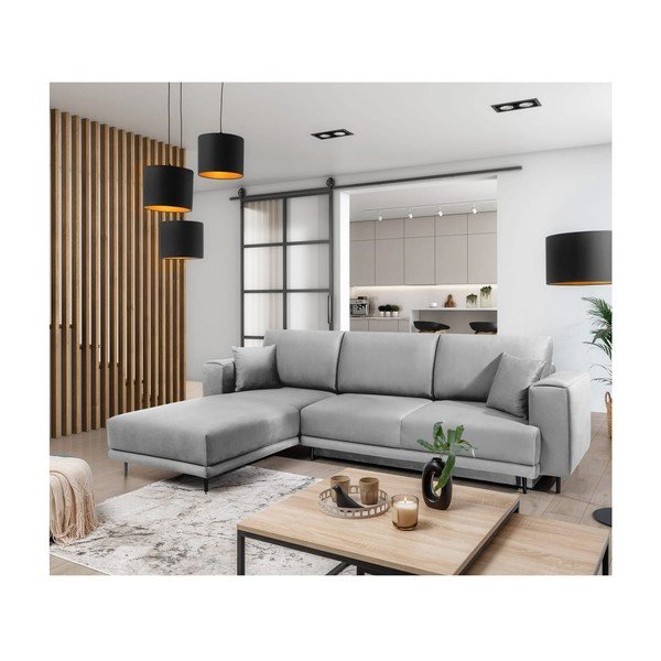 Colțar gri deschis extensibil/cu spațiu de depozitare cu tapițerie din catifea (cu colț pe partea stângă/cu șezlong) Dalia – ELTAP-image-4