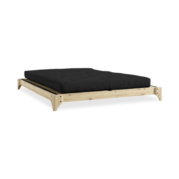 Pat dublu din lemn de pin cu saltea și tatami Karup Design Elan Comfort Mat Natural/Black, 160 x 200 cm