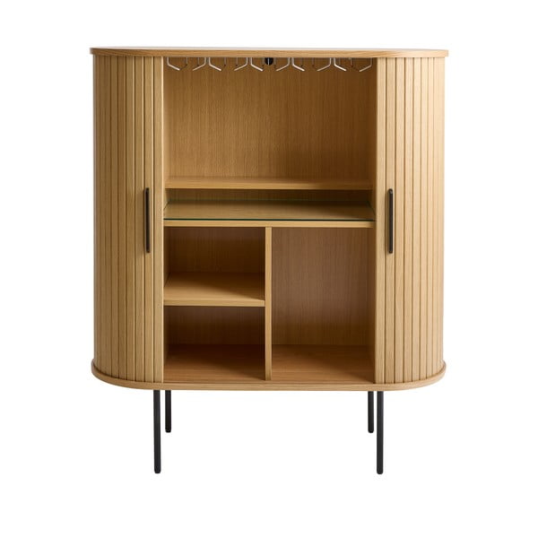 Dulap vinotecă în culoare naturală cu aspect de lemn de stejar cu ușă glisantă 100x118x40 cm Nola – Unique Furniture-image-4