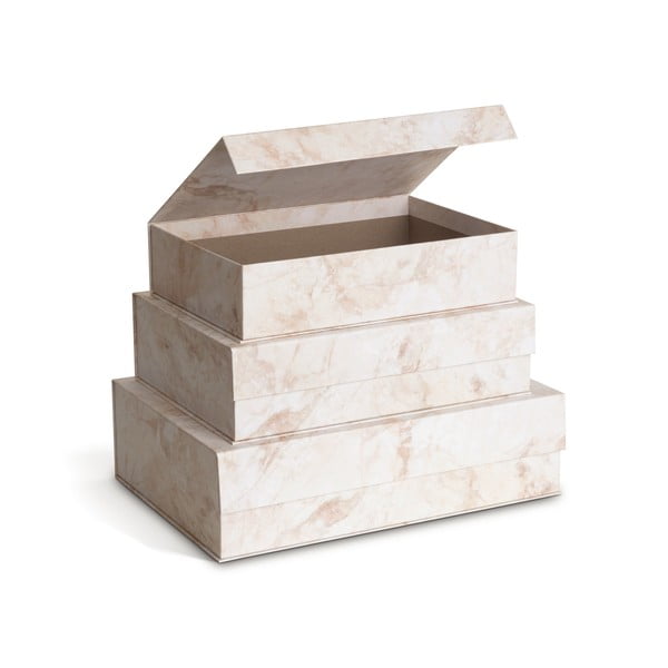 Cutii de depozitare bej 3 buc. din carton cu capac 42,5x29,5x13 cm Kian Paper Laminate – Bigso