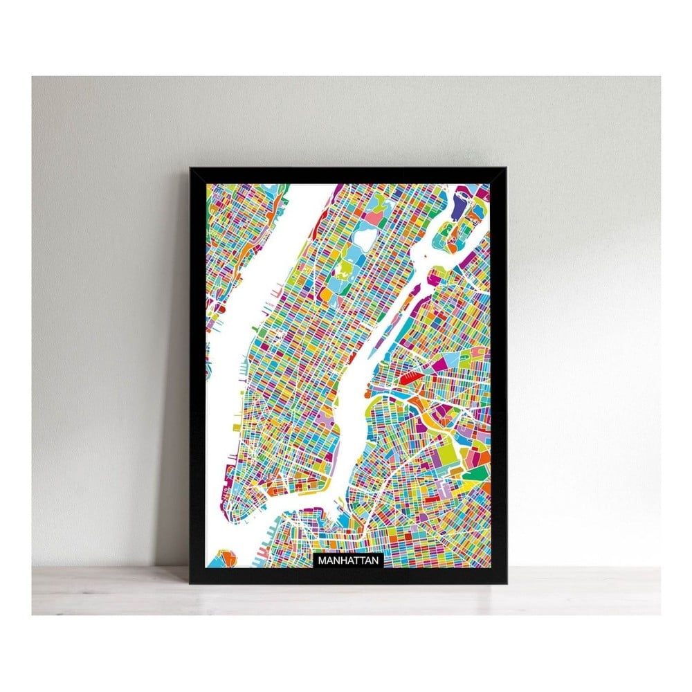 Tablou cu ramă neagră Homemania Maps Manhattan, 32 x 42 cm