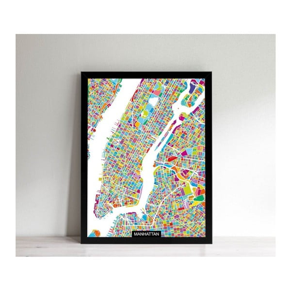 Tablou cu ramă neagră Homemania Maps Manhattan, 32 x 42 cm