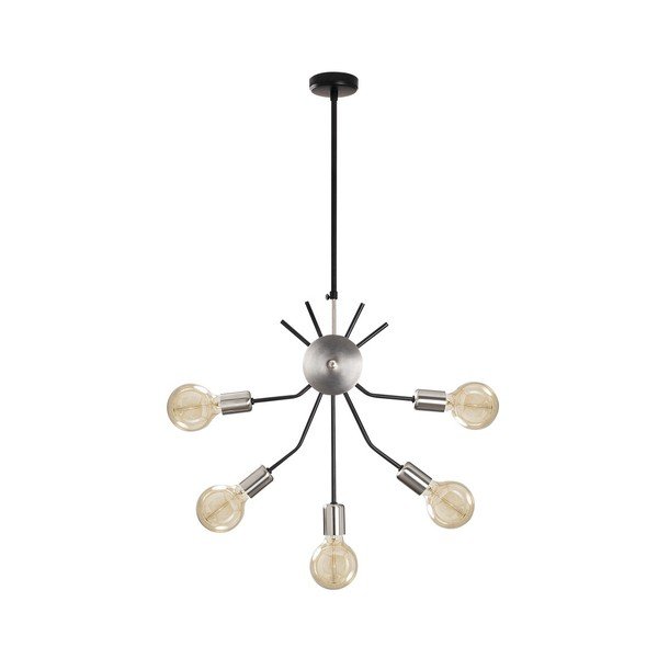 Lustră metalică cu abajur cromat Opviq lights Elena, negru-image-2