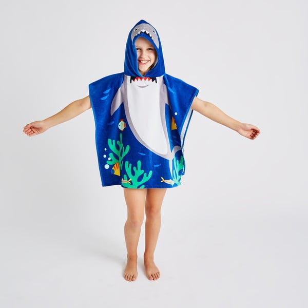 Poncho pentru copii albastru din bumbac Shark – Catherine Lansfield-image-1