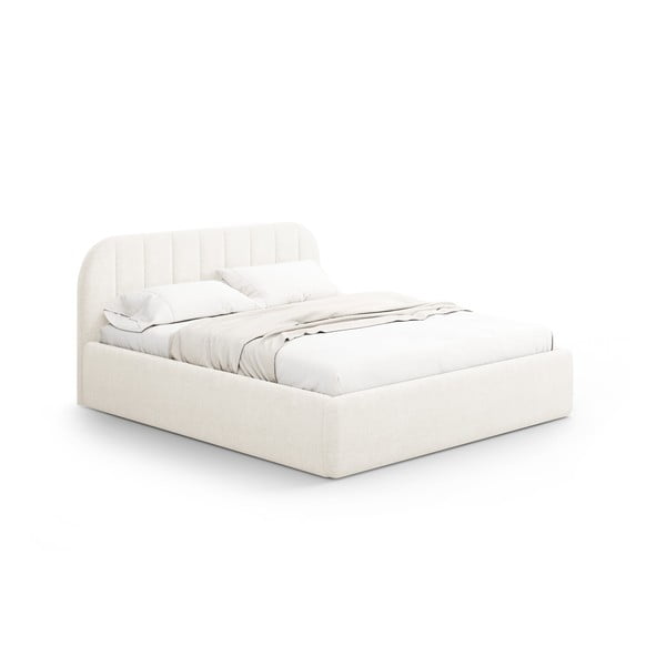 Pat matrimonial fildeș tapițat cu spațiu de depozitare cu somieră 140x200 cm Juno – Windsor & Co Sofas