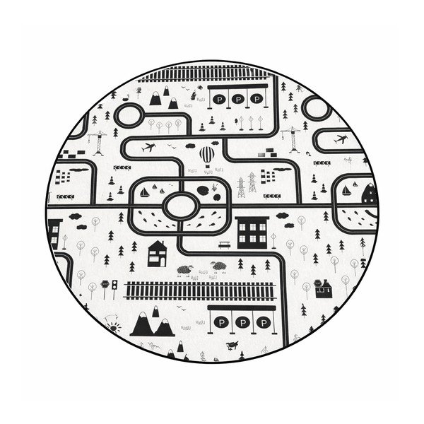 Covor de joacă pentru copii alb-negru lavabil ø150 cm In My Town – Mila Home