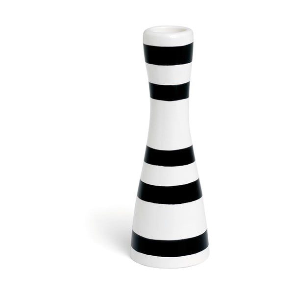 Sfeșnic din gresie ceramică Kähler Design Omaggio, înălțime 16 cm, negru - alb