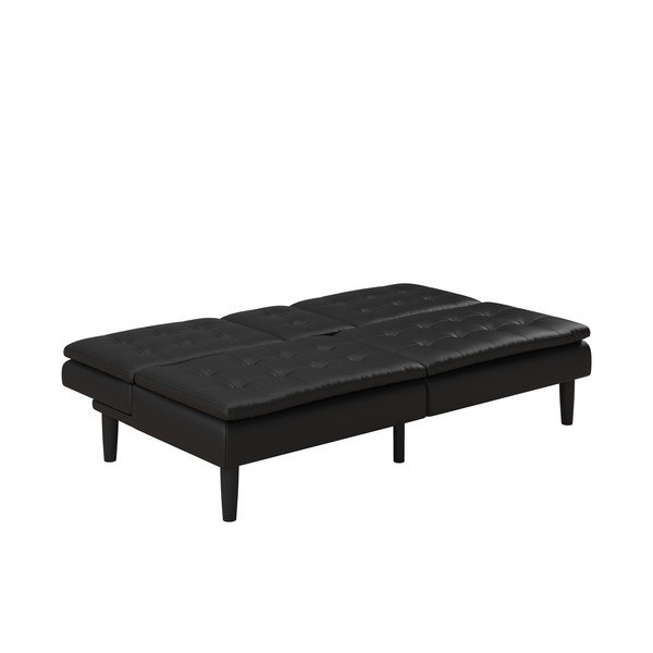 Canapea neagră extensibilă cu tapițerie din imitație de piele 191 cm Maine – Støraa-image-4