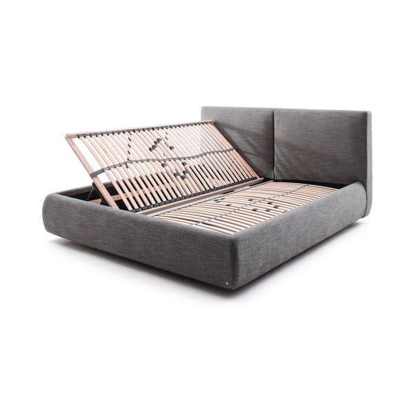 Pat matrimonial gri închis tapițat cu spațiu de depozitare cu somieră 180x200 cm Atesio – Meise Möbel-image-2