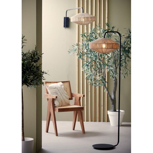 Lampadar negru mat/în culoare naturală cu abajur textil (înălțime 164 cm) Lyra – Light & Living-image-1