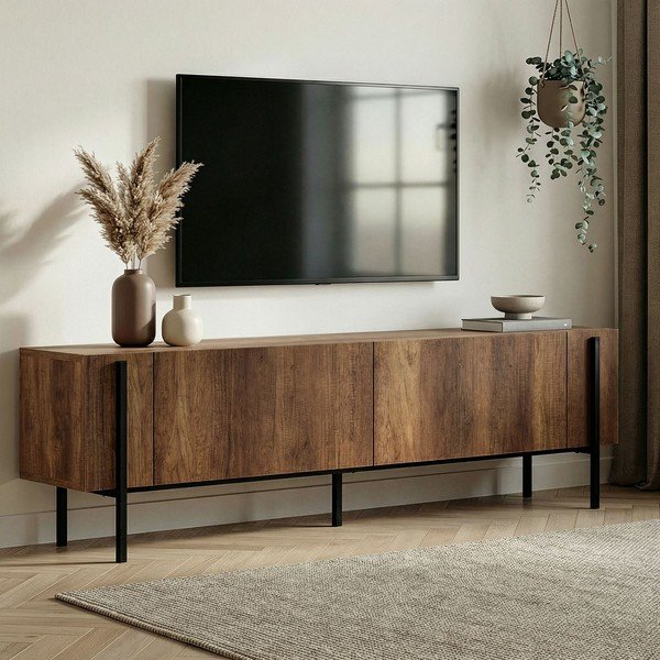 Comodă TV în culoare naturală închisă cu aspect de lemn de nuc 180x45x30 cm Nexus – Kalune Design-image-1