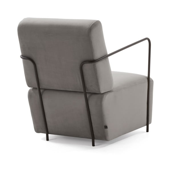 Fotoliu cu aspect de catifea Kave Home Gamer, gri-image-3