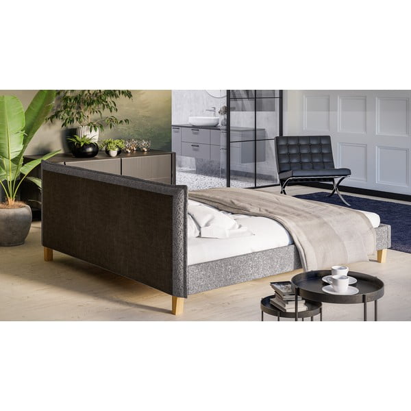 Pat matrimonial gri cu tăblie și  somieră 180x200 cm Tina – Ropez-image-3