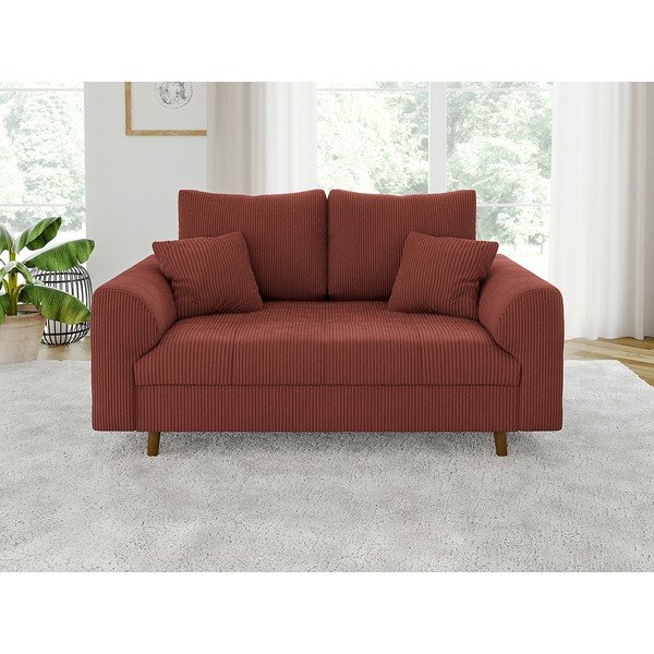 Canapea cărămizie cu tapițerie din catifea reiată  150 cm Ariella – Ropez-image-1