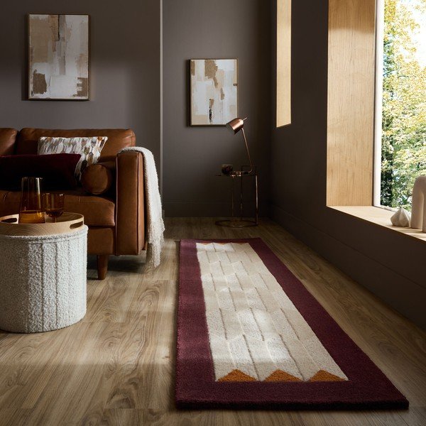 Covor tip traversă burgundy/în culoare naturală țesut manual din lână 60x230 cm Apex Border Wool – Flair Rugs-image-1