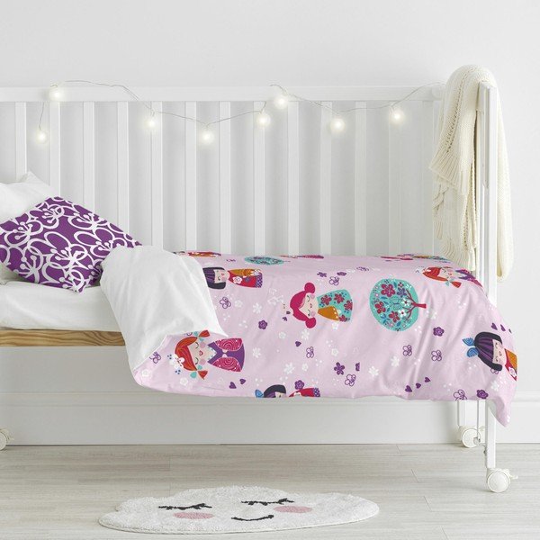 Lenjerie de pat din bumbac pentru copii Moshi Moshi Cherry Blossom, 115 x 145 cm-image-1