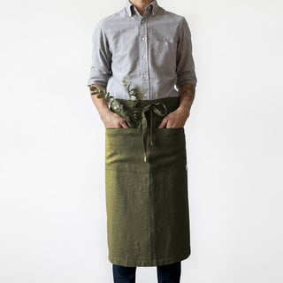 Șorț din in Linen Tales Garcon, lungime 76 cm, verde măsliniu