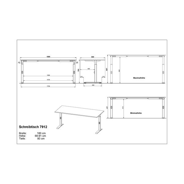 Birou reglabil cu blat cu aspect de lemn de stejar 80x180 cm Downey – Germania-image-3