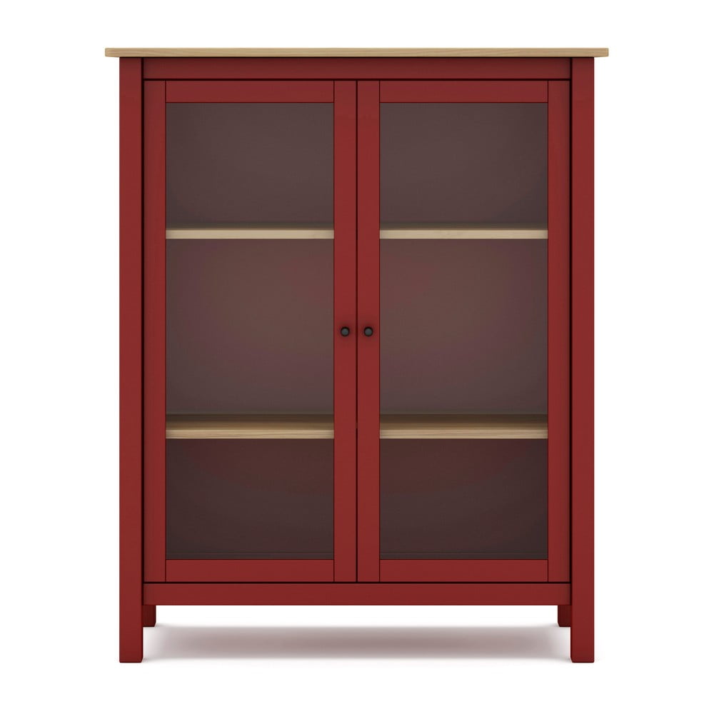 Vitrină roșu/natural din lemn de pin 90x110 cm Misti – Marckeric