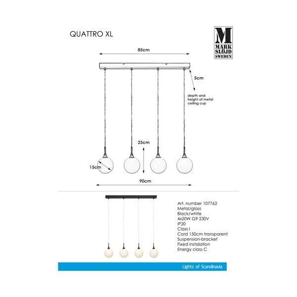 Pendul cu 4 becuri Markslöjd Quattro, negru-image-2