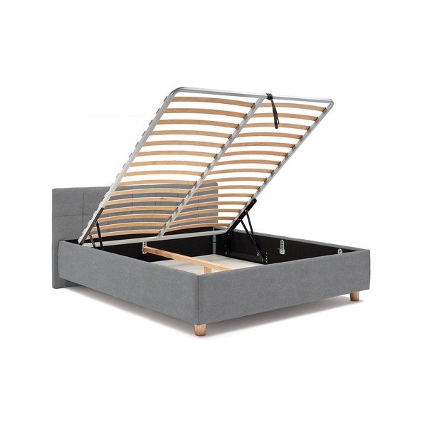 Pat dublu cu spațiu pentru depozitare și somieră ProSpánek Leda, 180 x 200 cm, gri-albastru-image-4