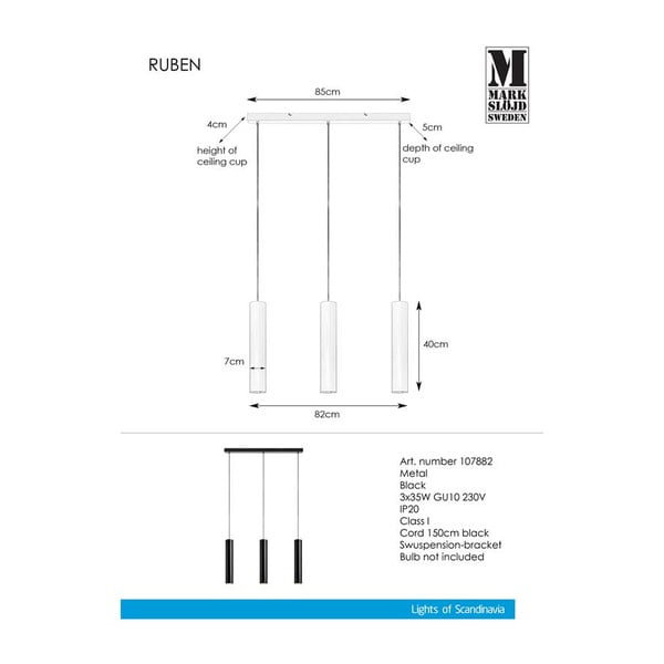 Lustră cu 3 becuri Markslöjd Ruben, negru-image-1