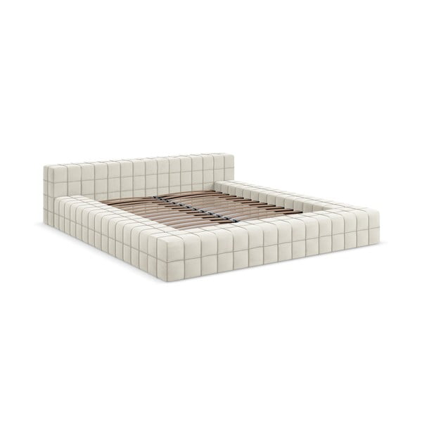 Pat matrimonial crem tapițat cu somieră 140x200 cm Akela – Makamii