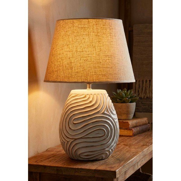 Veioză crem din polirășină cu abajur textil (înălțime 55 cm) Oblix – Mauro Ferretti-image-1