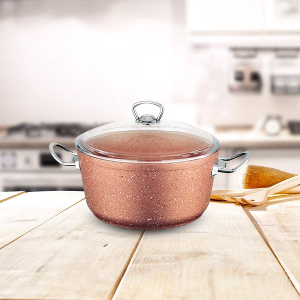 Cratiță din aluminiu cu capac Güral Porselen Classic, ø 20 cm, roz-image-1