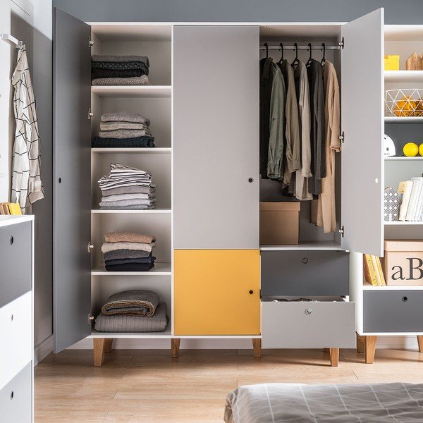 Dulap cu 3 uși și detalii galbene Vox Concept, alb gri-image-3