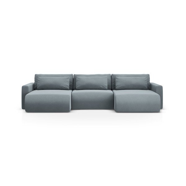 Colțar albastru prăfuit extensibil, cu spațiu de depozitare cu tapițerie din catifea (în formă de "U") Belfast – Cosmopolitan Design