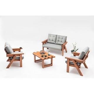 Set mobilier de grădină gri/în culoare naturală din lemn masiv de pin pentru cinci persoane Abant – Floriane Garden