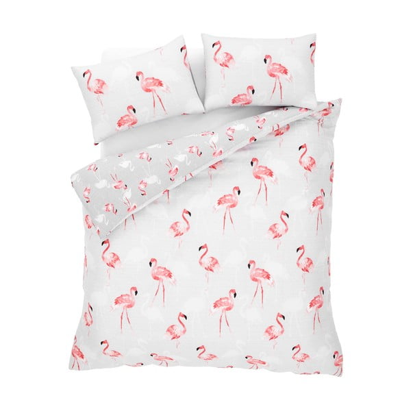Lenjerie din bumbac pentru pat dublu Catherine Lansfield Flamingo, 200 x 200 cm