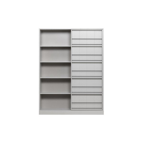 Bibliotecă gri deschis din lemn de pin cu ușă glisantă 150x200 cm Swing – WOOOD-image-2