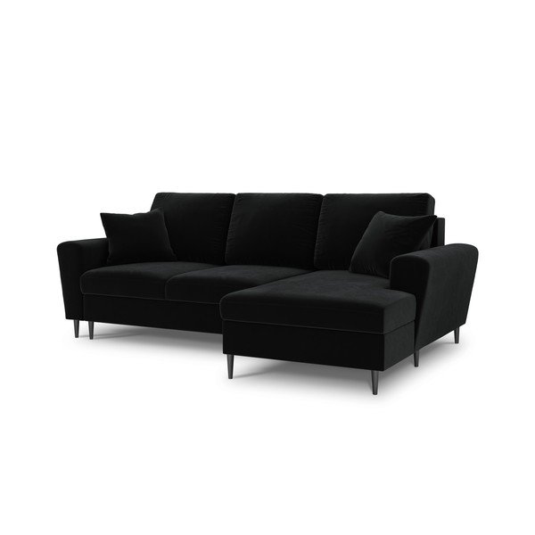 Colțar negru extensibil, cu spațiu de depozitare cu tapițerie din catifea (cu colț pe partea dreaptă, cu șezlong) Kyoto – Cosmopolitan Design-image-1