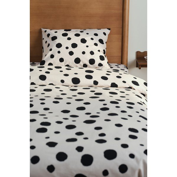 Lenjerie de pat neagră/bej din bumbac pentru pat dublu/extinsă 200x220 cm Rigmor Dot – Jotex-image-1