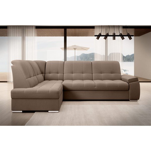 Colțar maro extensibil/cu spațiu de depozitare cu tapițerie din catifea (cu colț pe partea stângă/în formă de ”L”) Sado – ELTAP-image-3