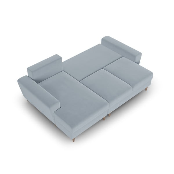 Colțar albastru deschis extensibil, cu spațiu de depozitare cu tapițerie din catifea (cu colț pe partea stângă, cu șezlong) Kyoto – Cosmopolitan Design-image-2