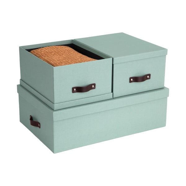 Cutii de depozitare verde-mentă 3 buc. din carton cu capac 31x47x15 cm Inge – Bigso Box of Sweden-image-3
