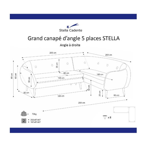 Colțar cu șezlong pe partea dreaptă Scandi by Stella Cadente Maison, albastru-image-2