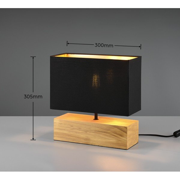 Veioză neagră/în culoare naturală cu abajur textil (înălțime 30 cm) Woody – Reality-image-3