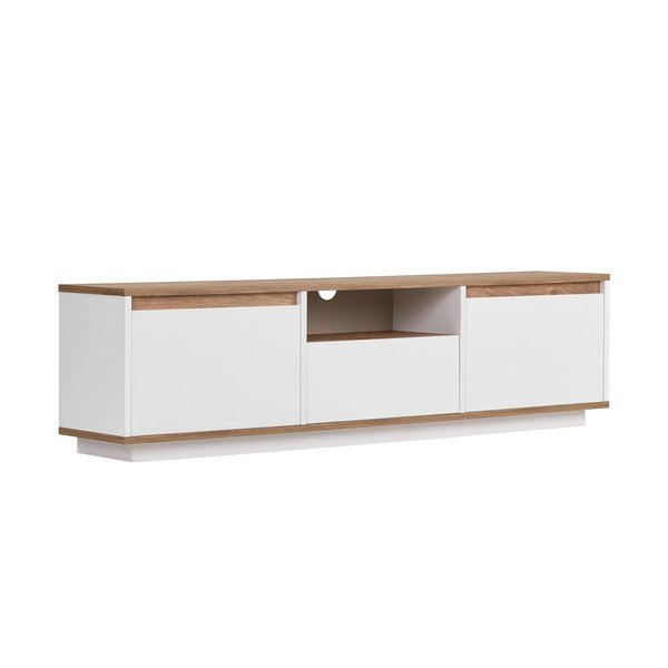 Comodă TV albă/în culoare naturală cu aspect de lemn de pin 160x42x30 cm Sentinel – Kalune Design