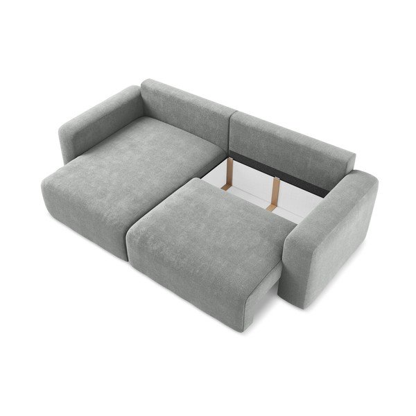 Colțar gri extensibil/cu spațiu de depozitare cu tapițerie din chenille (cu colț pe partea stângă/cu șezlong) Kona – Makamii-image-4