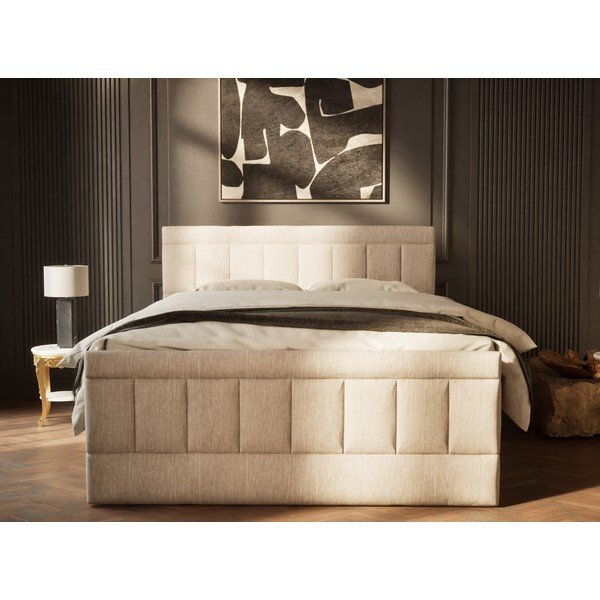 Pat boxspring bej cu spațiu de depozitare 180x200 cm Caya – Maison de Rêve-image-4